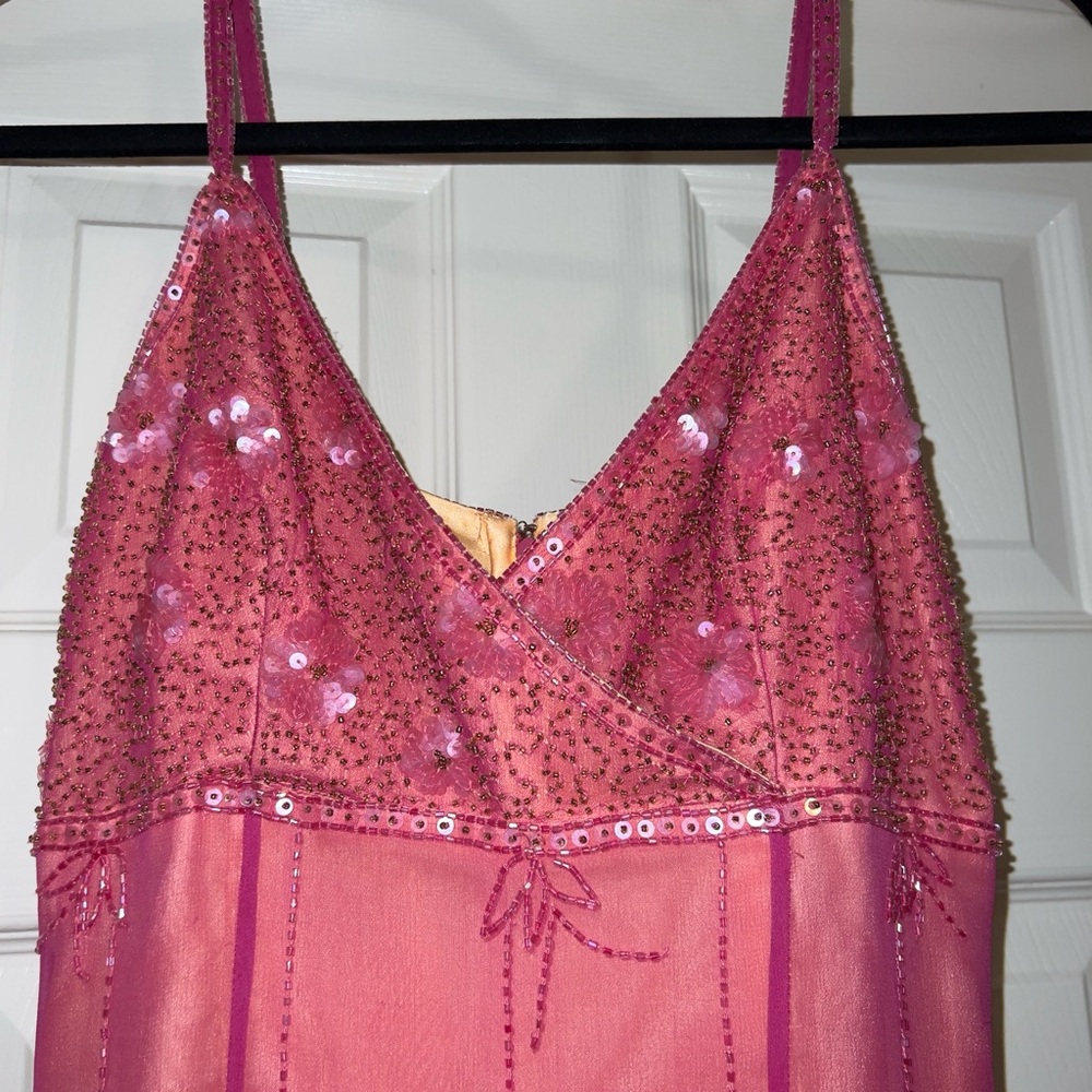 Vintage 90’s Papéll Boutique Evening Gown,  Pink Silk Embellished Dress (size 8)